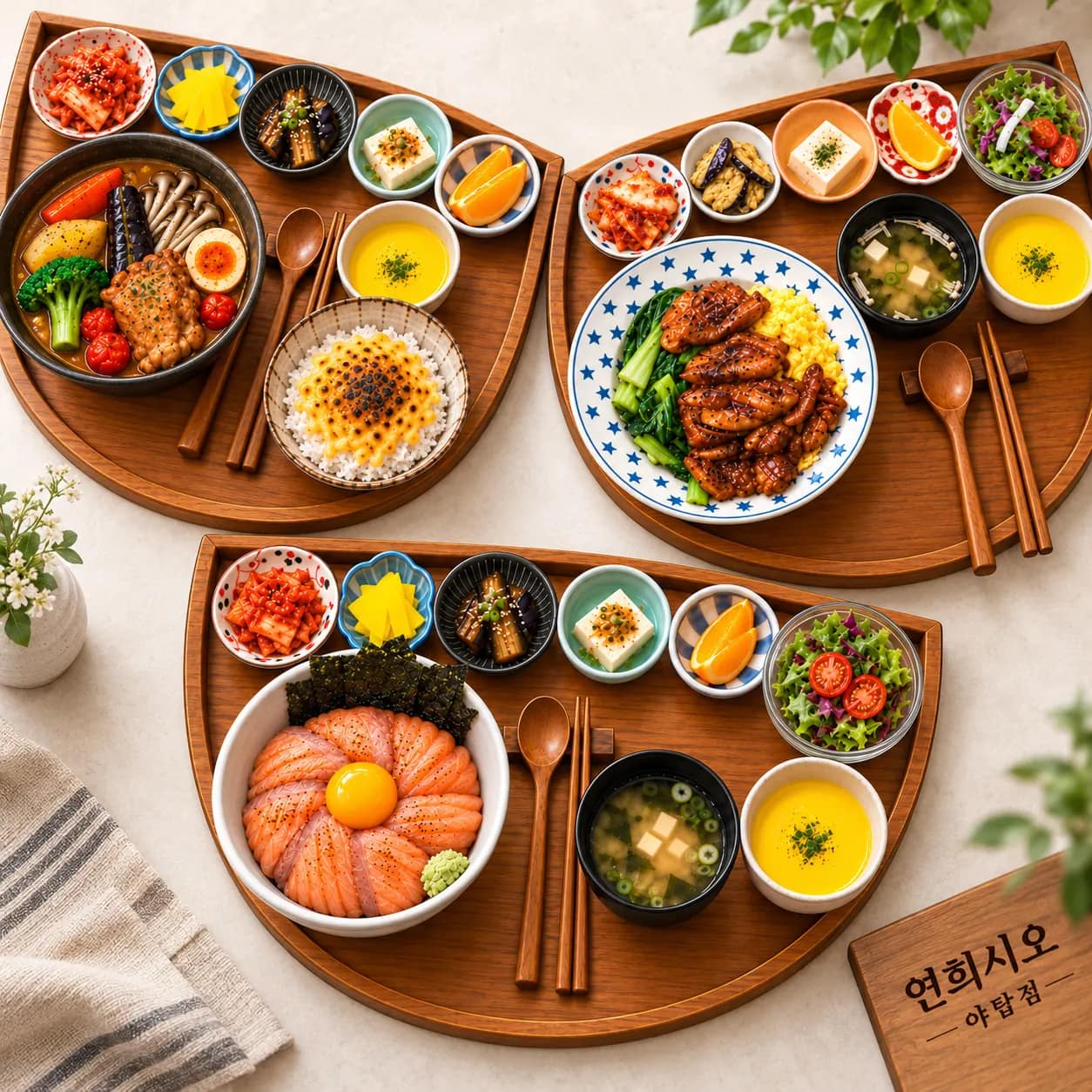 삼색 야키토리와 반찬, 국으로 차려진 연희시오 오늘의 한 상